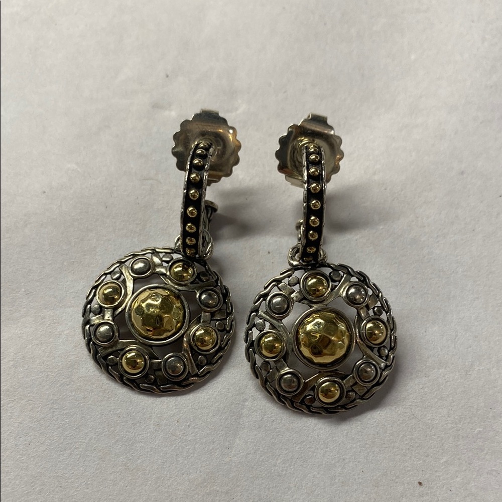 John Hardy New 22K gold 925 circle dangle hoopsElegant Silver and Gold Earrings